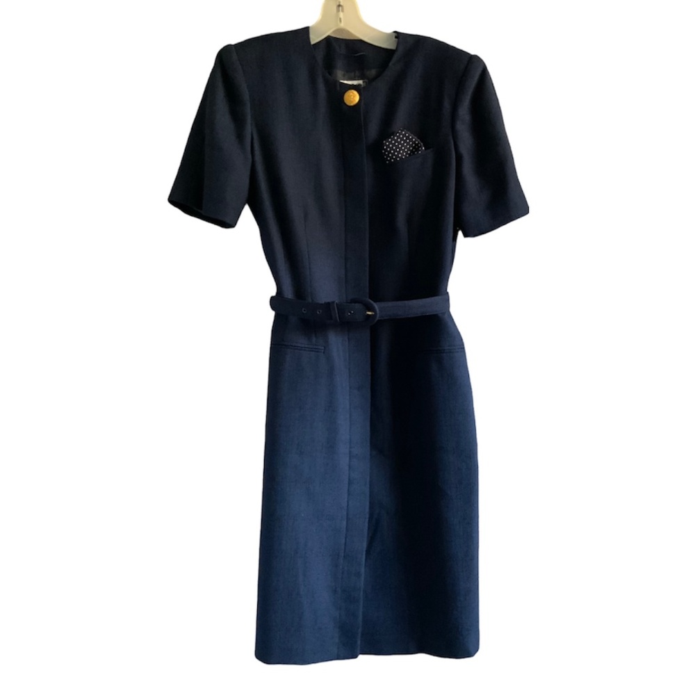 Vintage Kasper ASL 80-90s Fitted Pencil Dress Button Puff short Sleeve Size 6